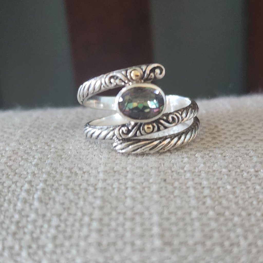 Artisan Crafted By Robert Manse S/S & 14kt Gold Mystic Quartz Wrap Ring Size 10